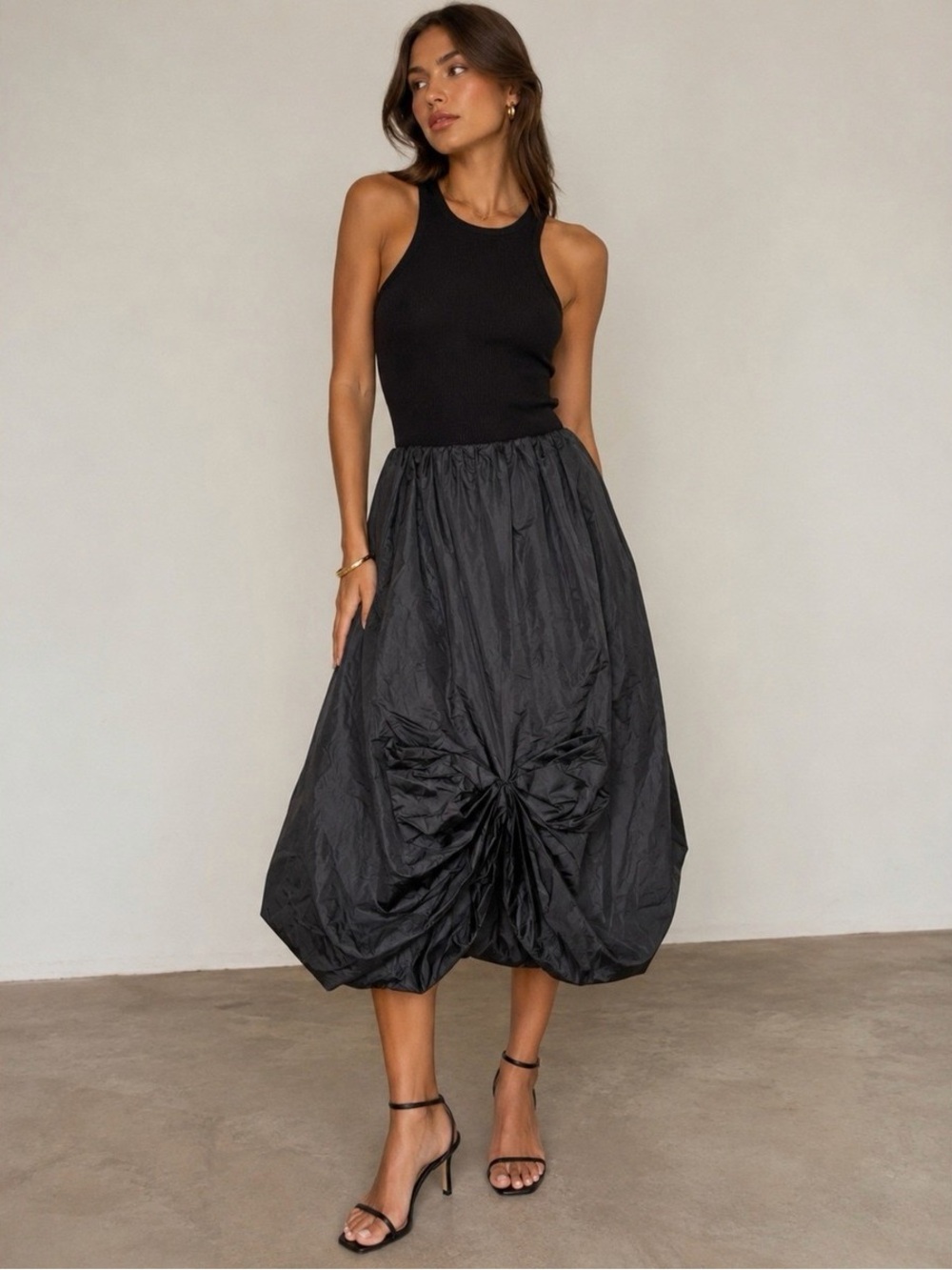 NWT Zara Black Oversized Bow Bubble Hem Midi Skirt Size Large